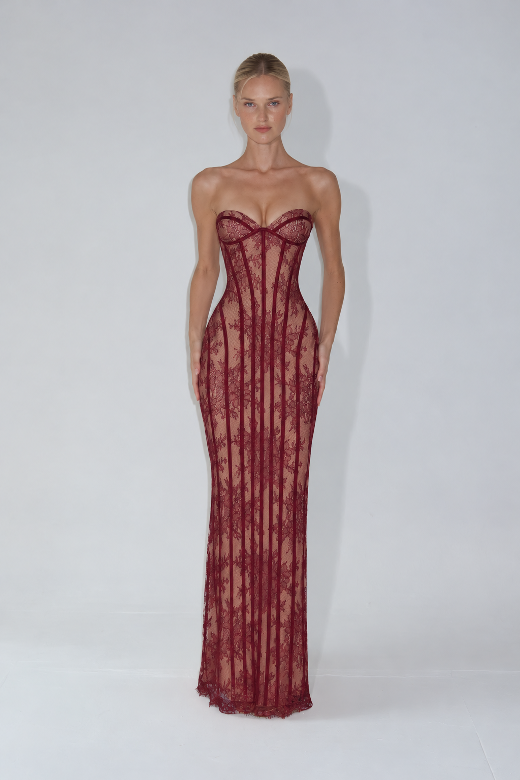 Layla Lace Corset Maxi Dress - Red