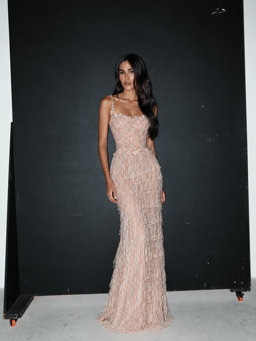 Faria Floral Embellished Fringe Maxi Dress