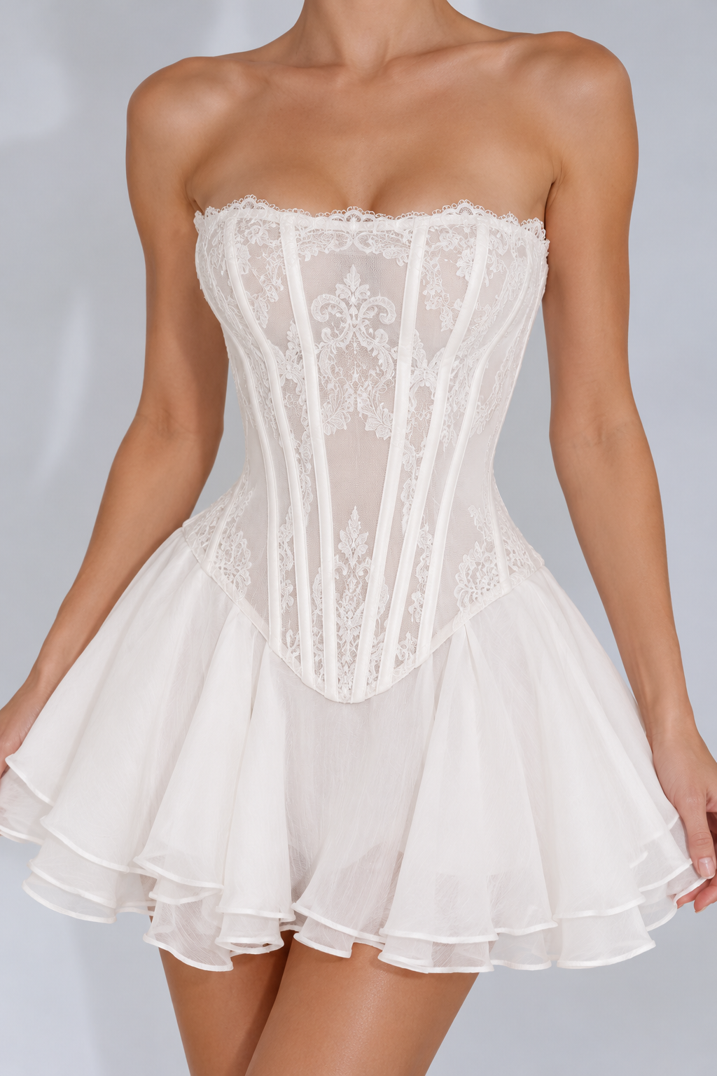 Chloe Lace Corset Mini Skirt Set - White