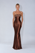 Anastelle Embellished Satin Maxi Dress - Brown