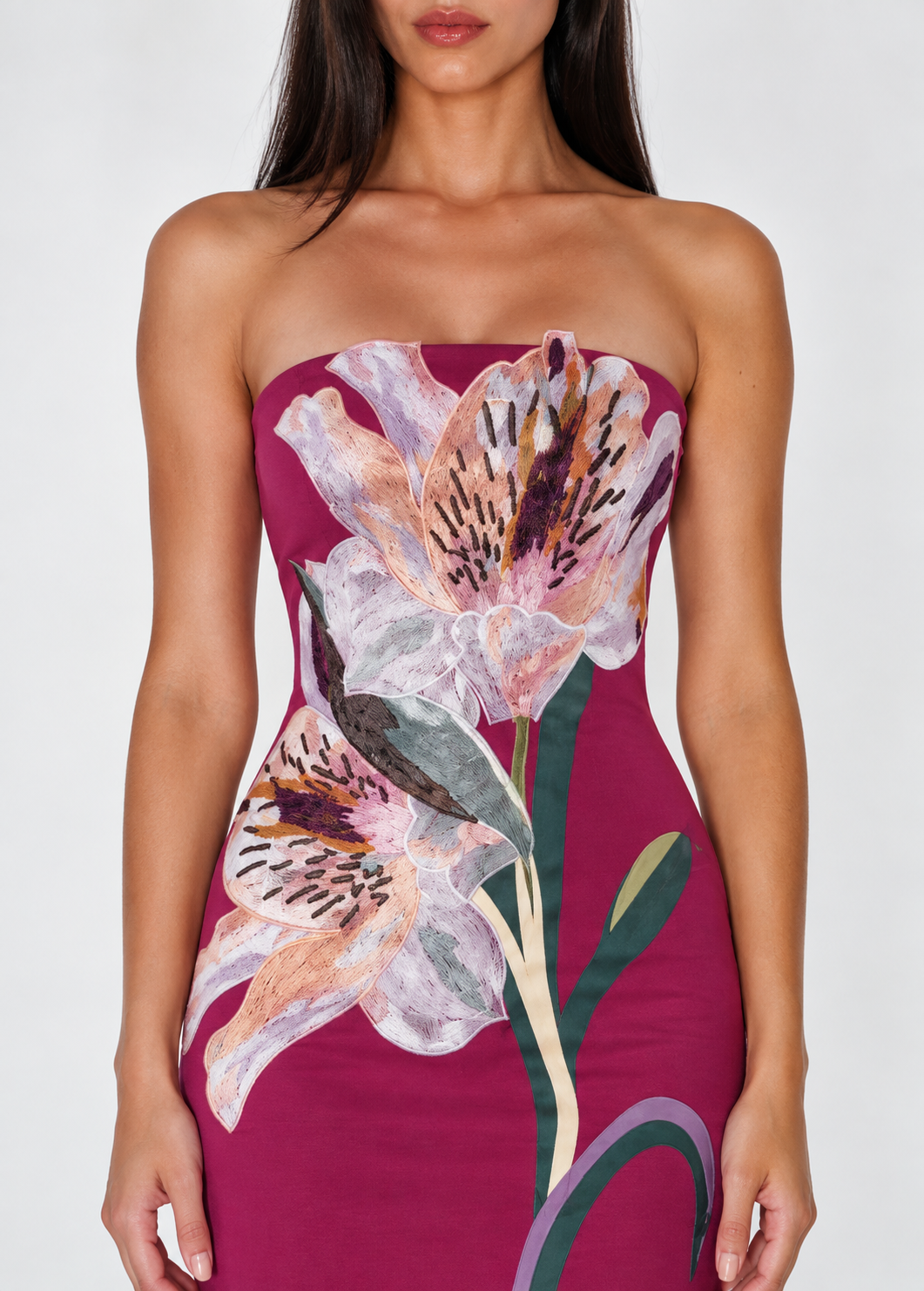 Sonnet Embroidered Midi Dress - Raspberry