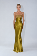Anastelle Embellished Satin Maxi Dress - Olive