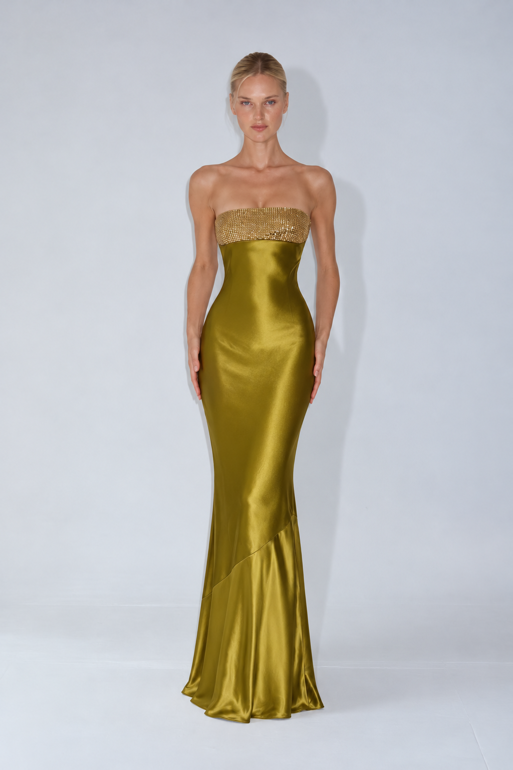 Anastelle Embellished Satin Maxi Dress - Olive