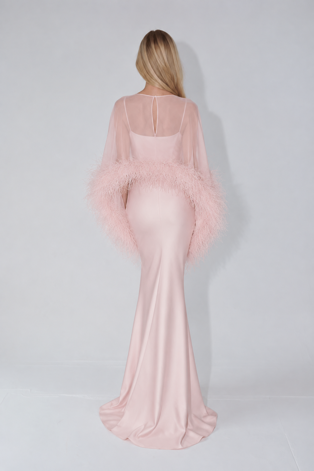 Amira Maxi Dress & Shawl Set with Feather Trim - Pink