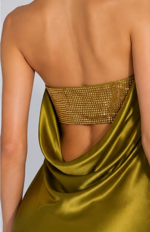 Anastelle Embellished Satin Maxi Dress - Olive