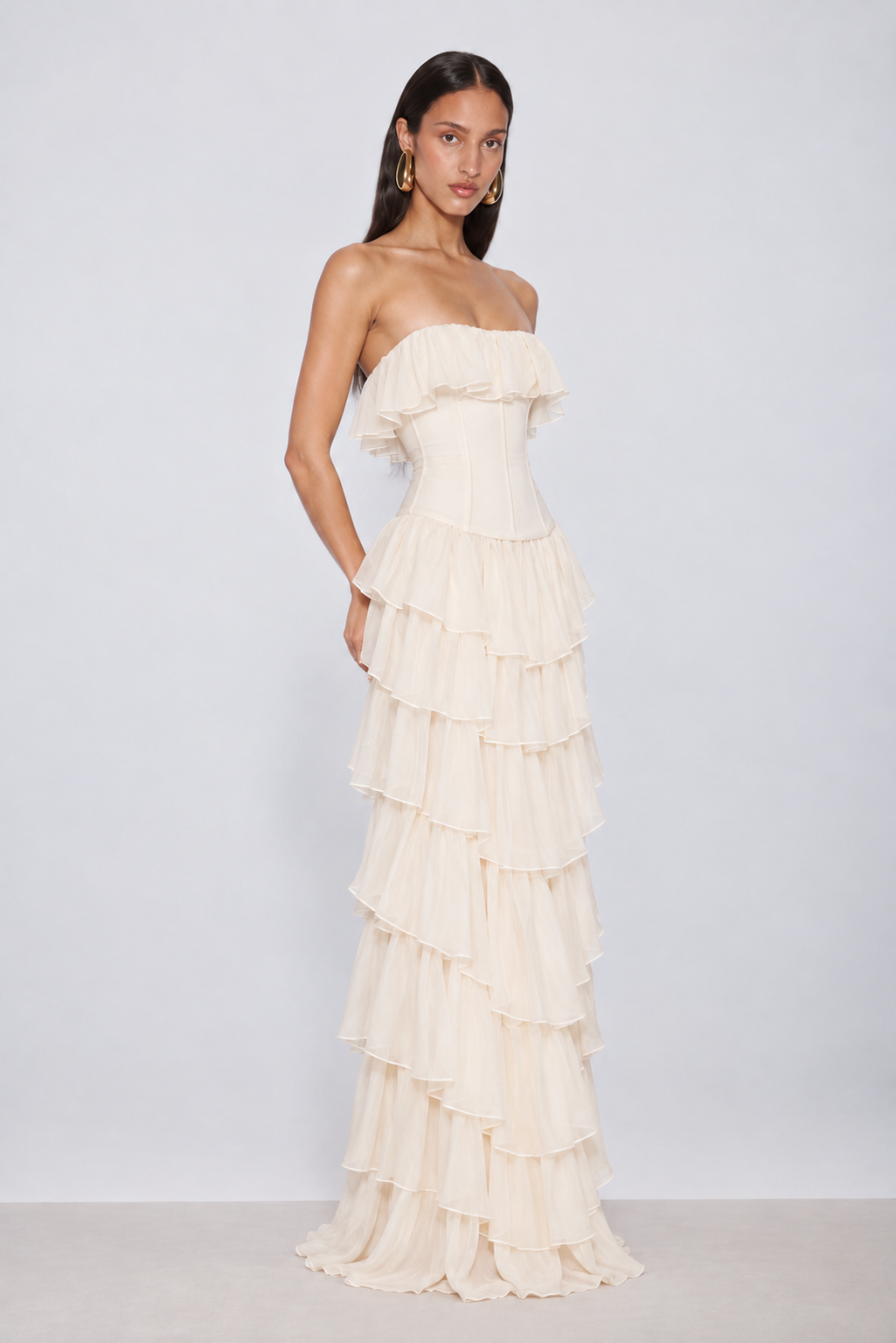 Aurelia Strapless Ruffle Maxi Dress