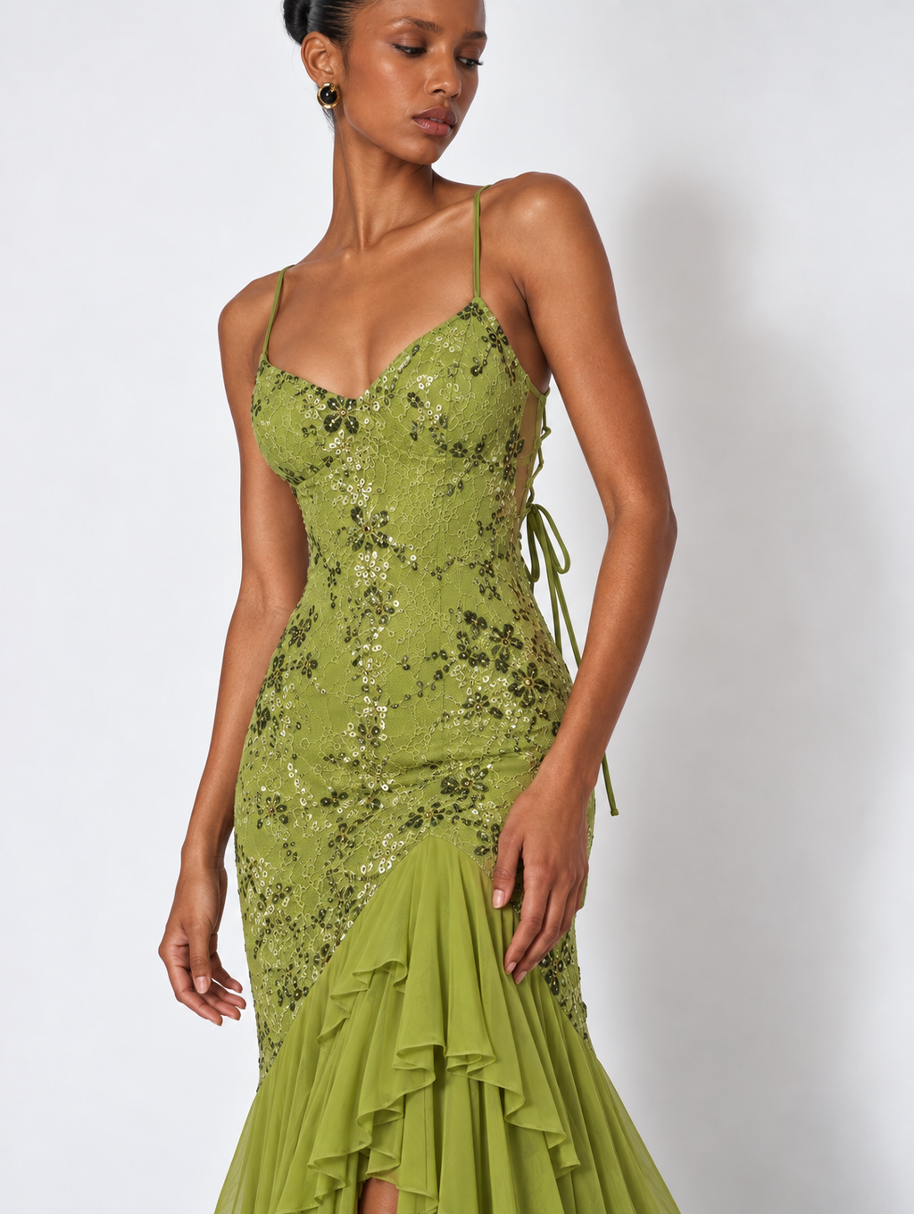 Amara Embellished Ruffle Maxi Dress