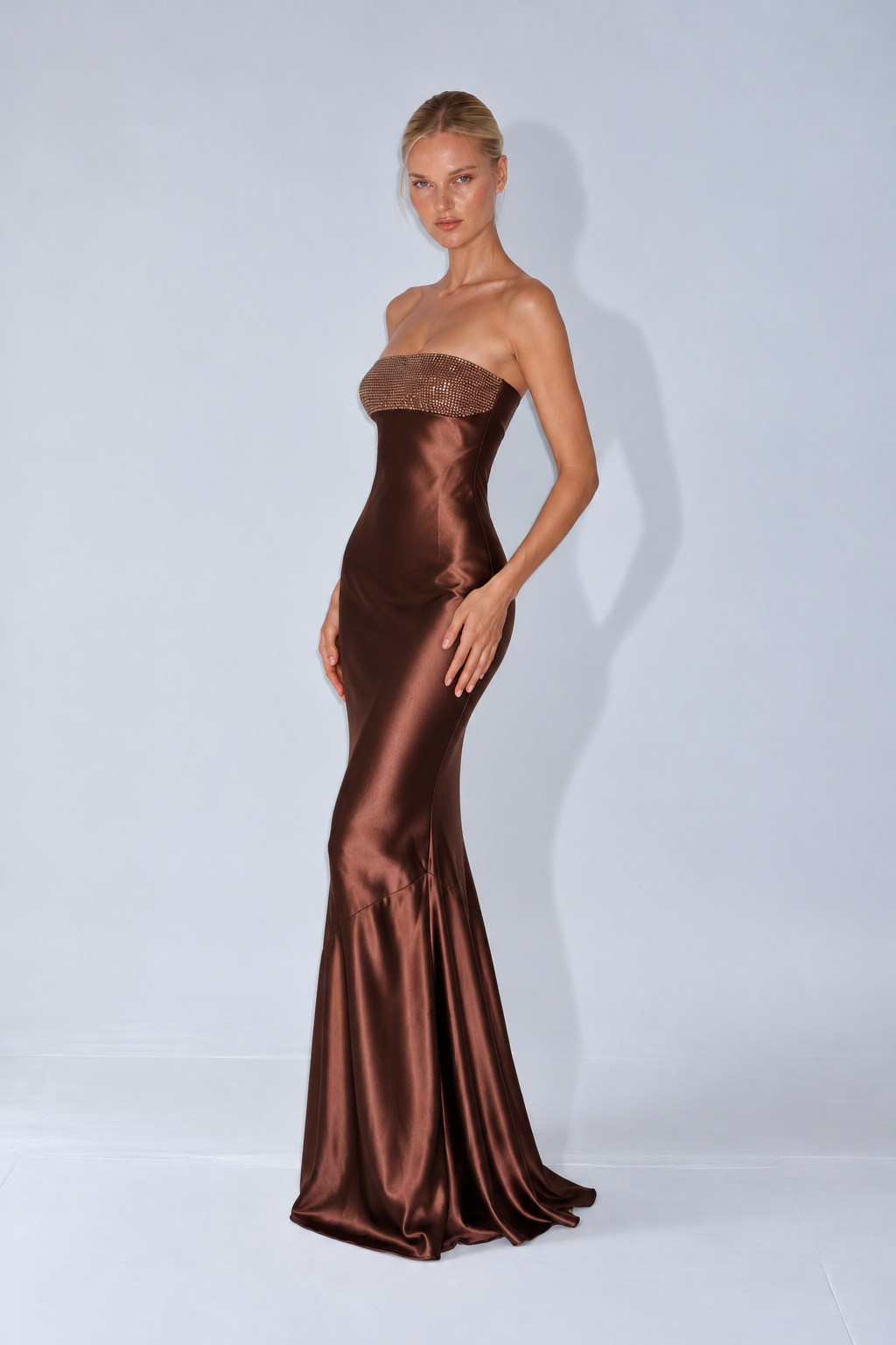 Anastelle Embellished Satin Maxi Dress - Brown