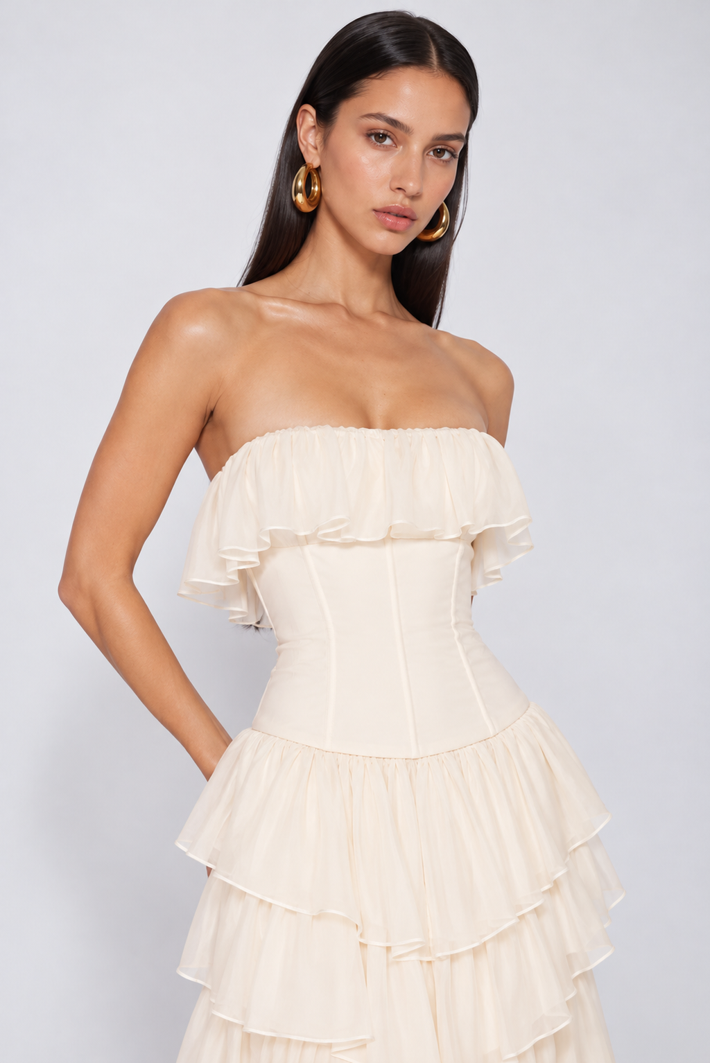 Aurelia Strapless Ruffle Maxi Dress