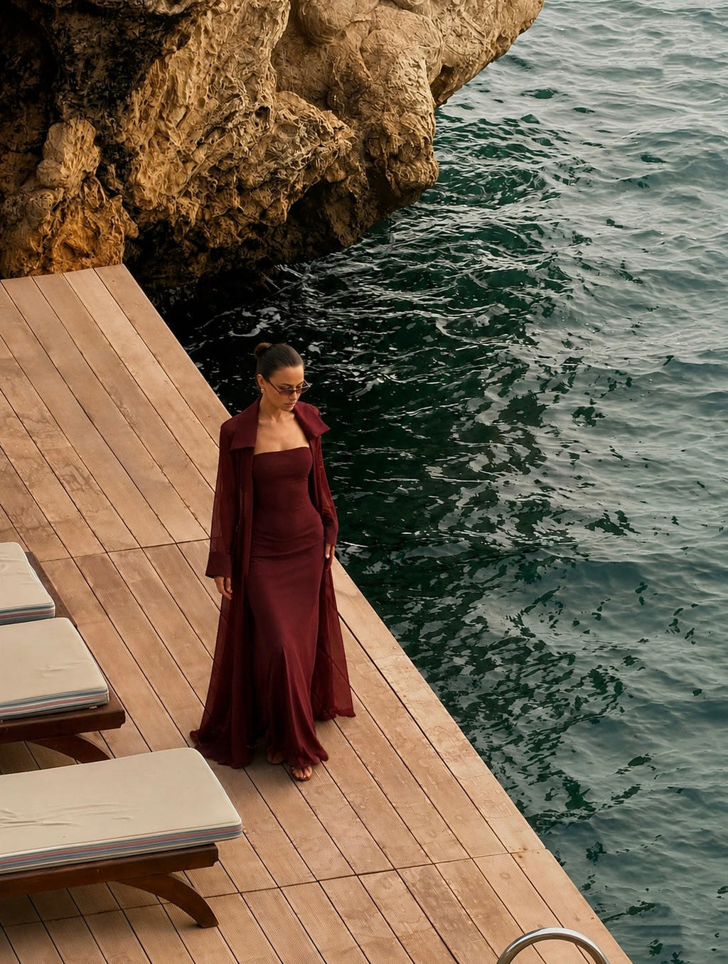 Amaya Satin Mesh Maxi Dress Set - Burgundy