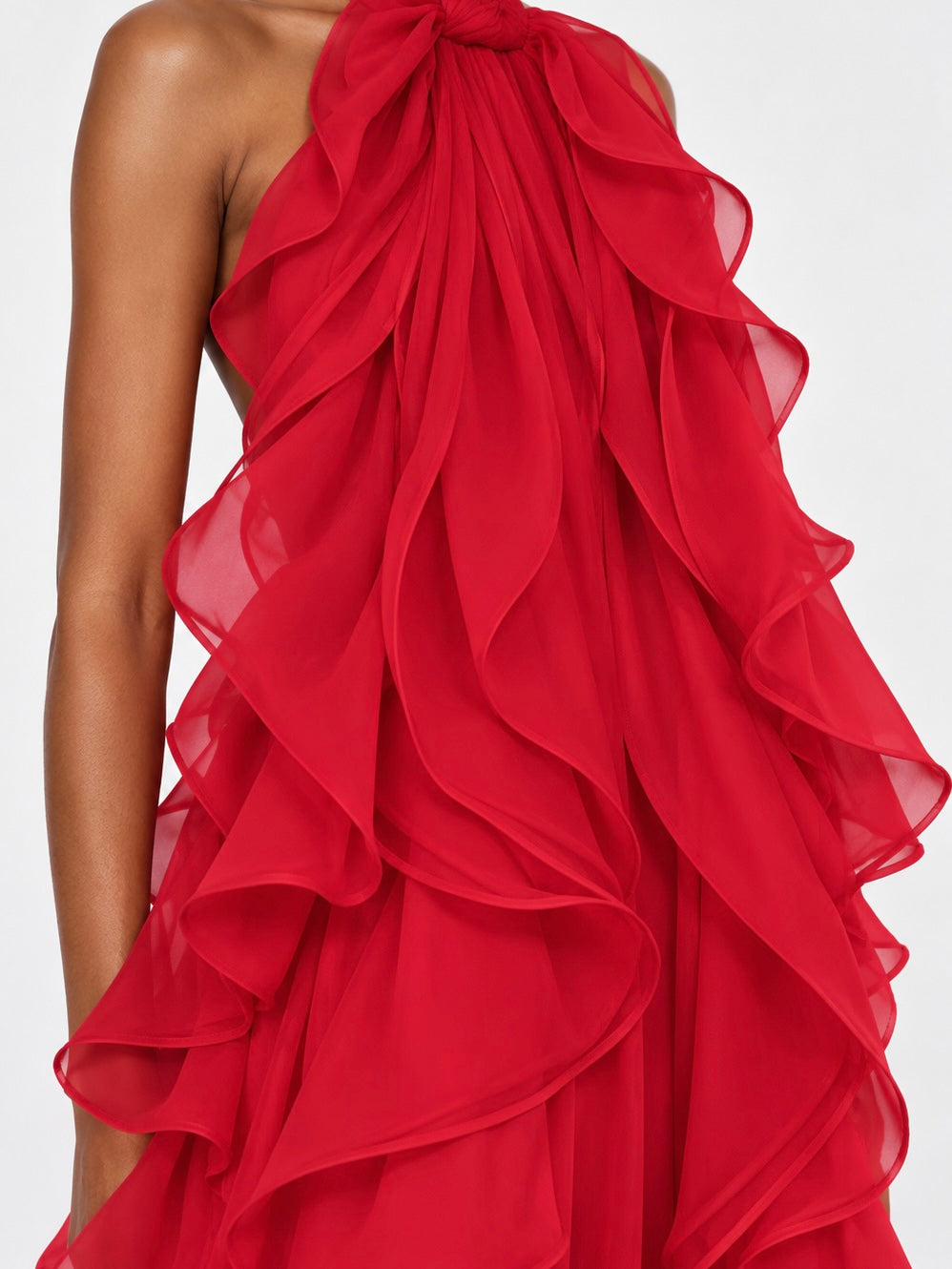 Maura Ruffle Chiffon Halter Maxi Dress - Red