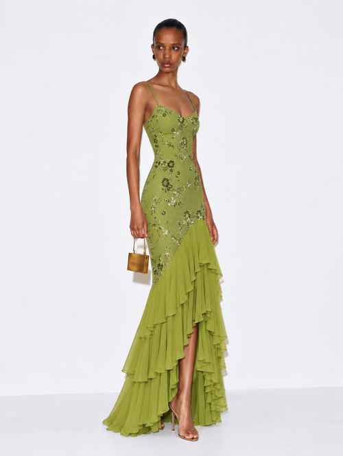 Amara Embellished Ruffle Maxi Dress