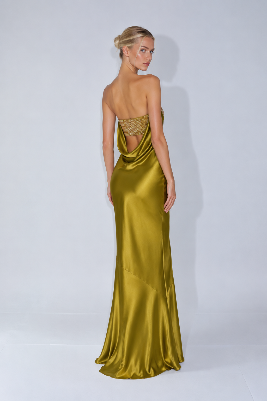 Anastelle Embellished Satin Maxi Dress - Olive
