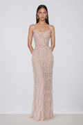 Faria Floral Embellished Fringe Maxi Dress