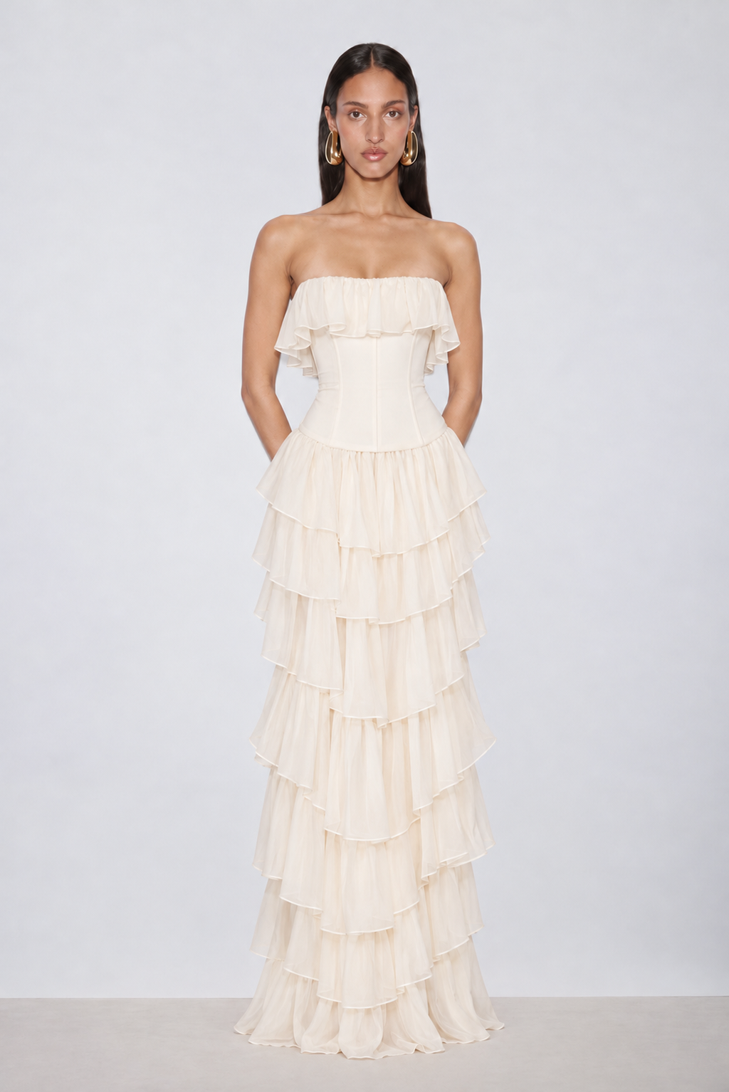 Aurelia Strapless Ruffle Maxi Dress