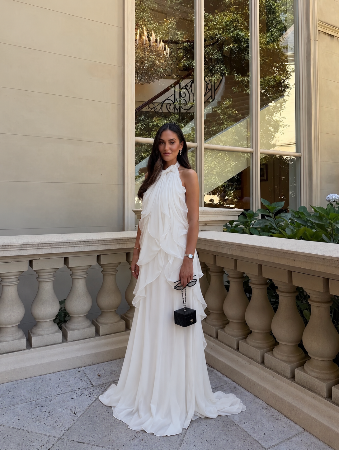 Maura Ruffle Chiffon Halter Maxi Dress - White